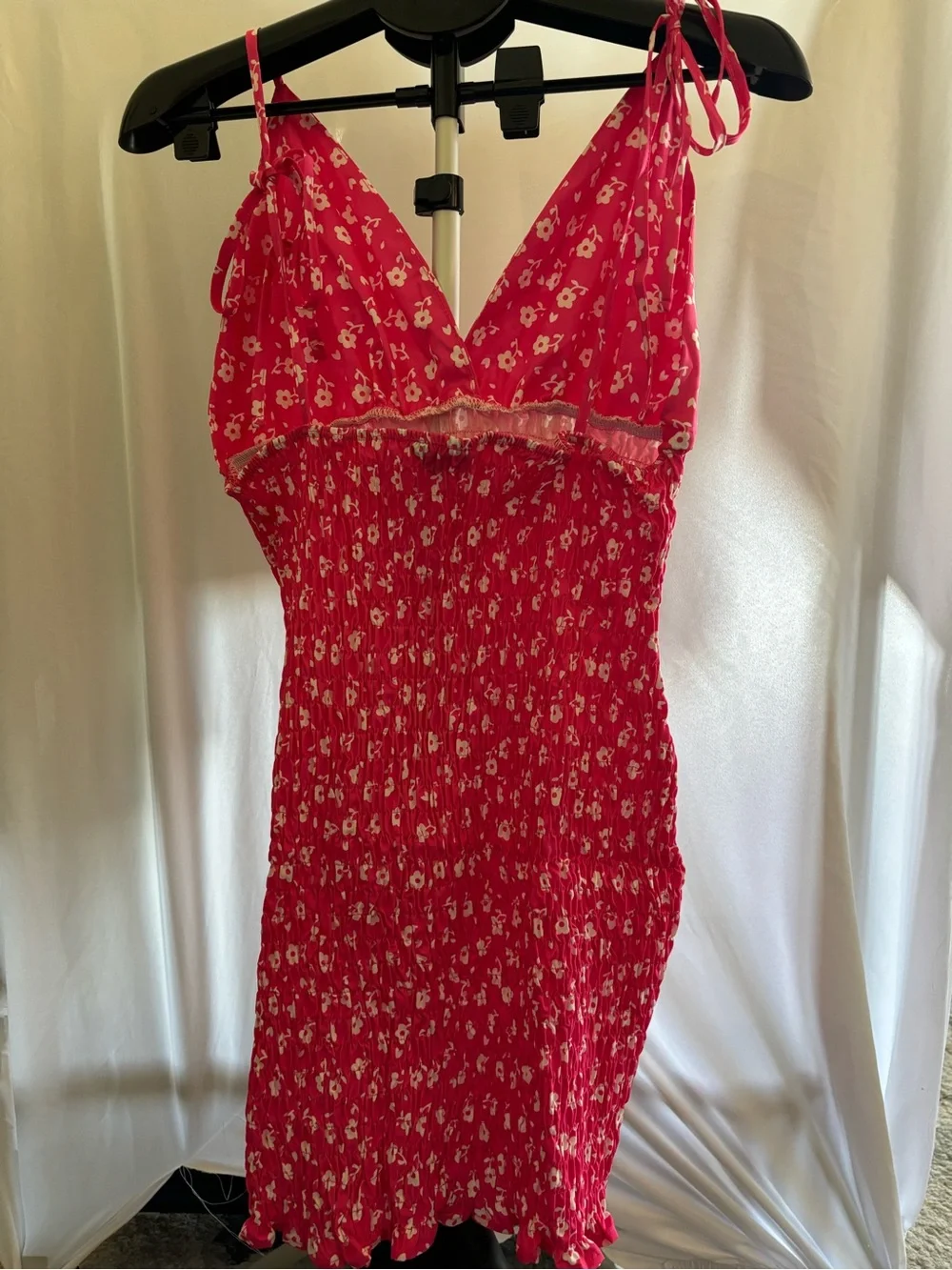 Chicme,  Pink and White Floral Smocked Mini Dress - Picture 2 of 3